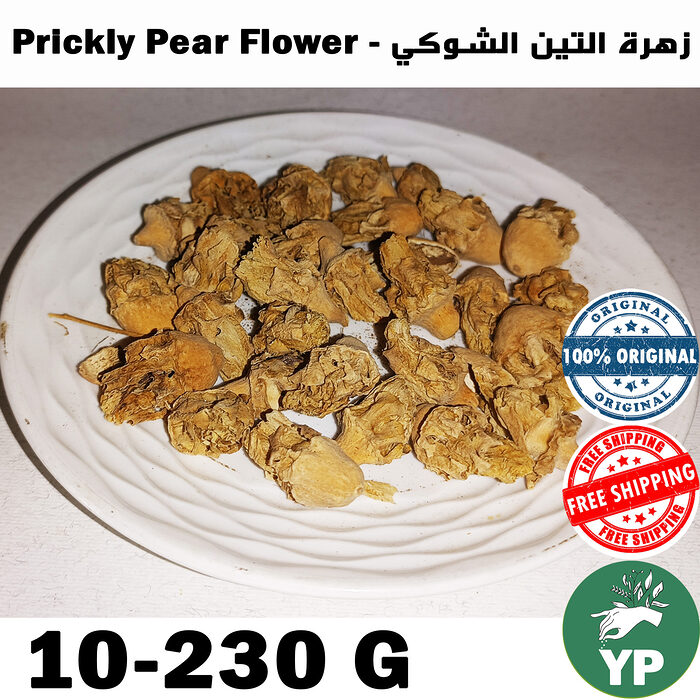 Dried golden-beige prickly pear cactus flowers on a white ceramic plate, showing whole dried blooms with natural texture