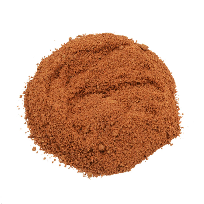 Fine reddish-brown Peganum Harmala powder mound on white background with 100% original and free shipping badges - Variation